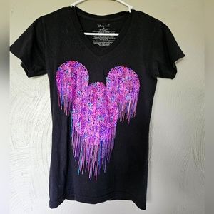 The Disney Store Mouse Ears Short Sleeve Colorful Glitter Graphic Print Women's
